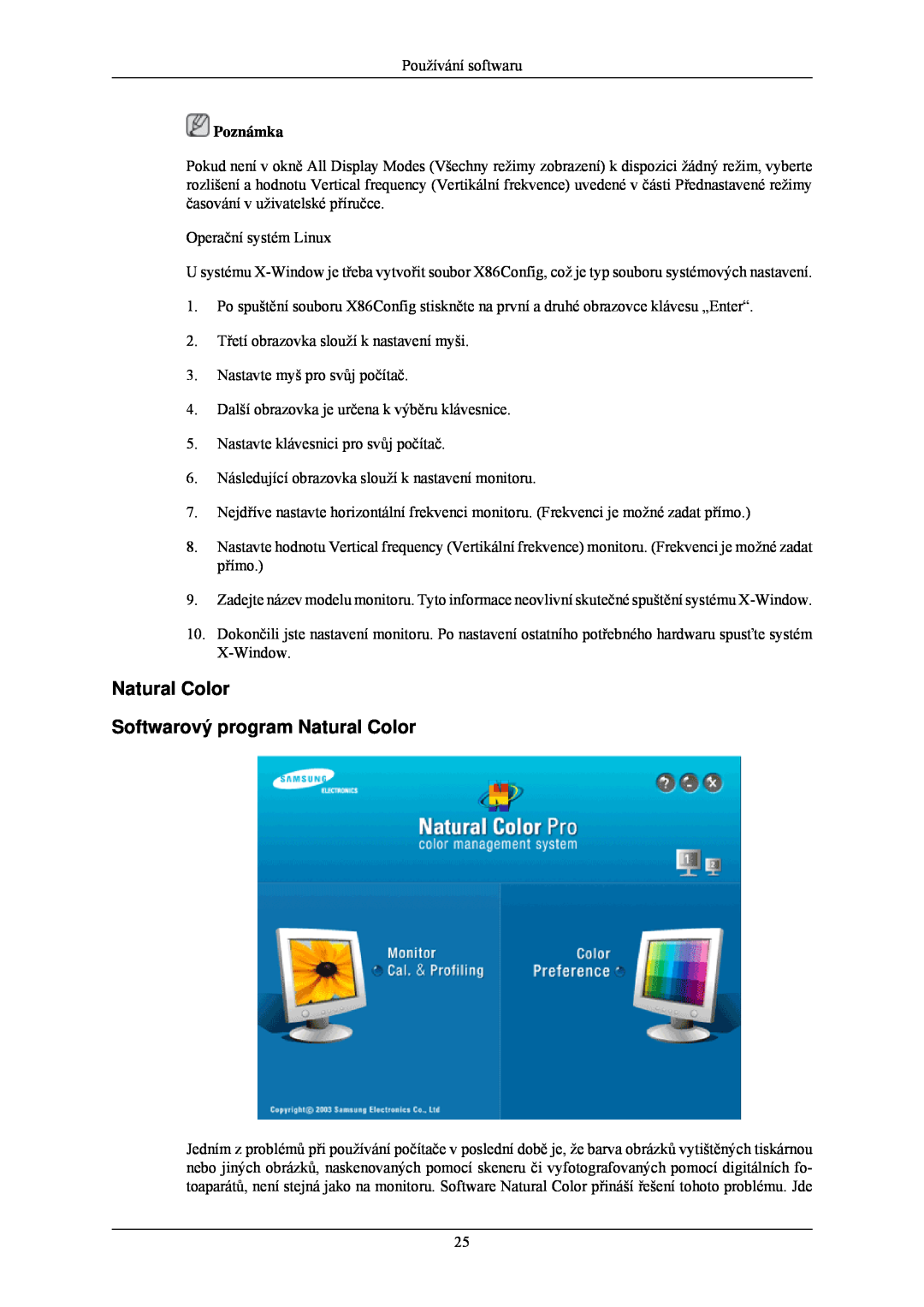 Samsung LS24CMKKFV/EN, LS24CMKKFVA/EN manual Natural Color Softwarový program Natural Color, Poznámka 
