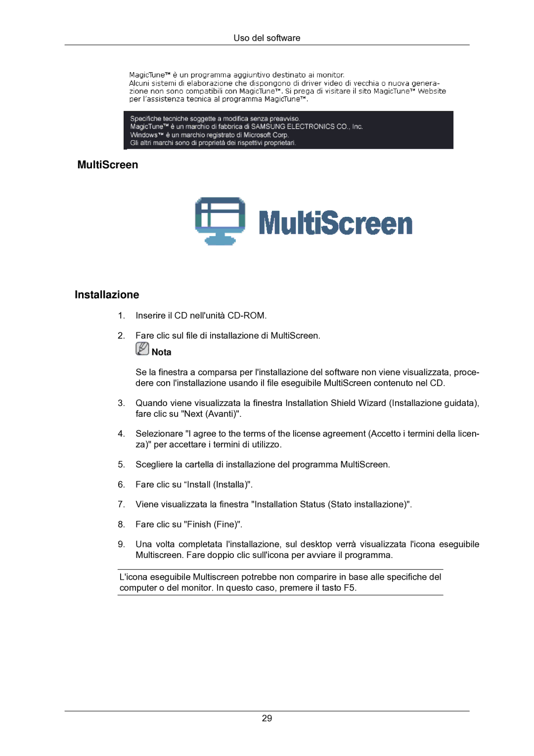 Samsung LS24CMKKFV/EN manual MultiScreen Installazione 