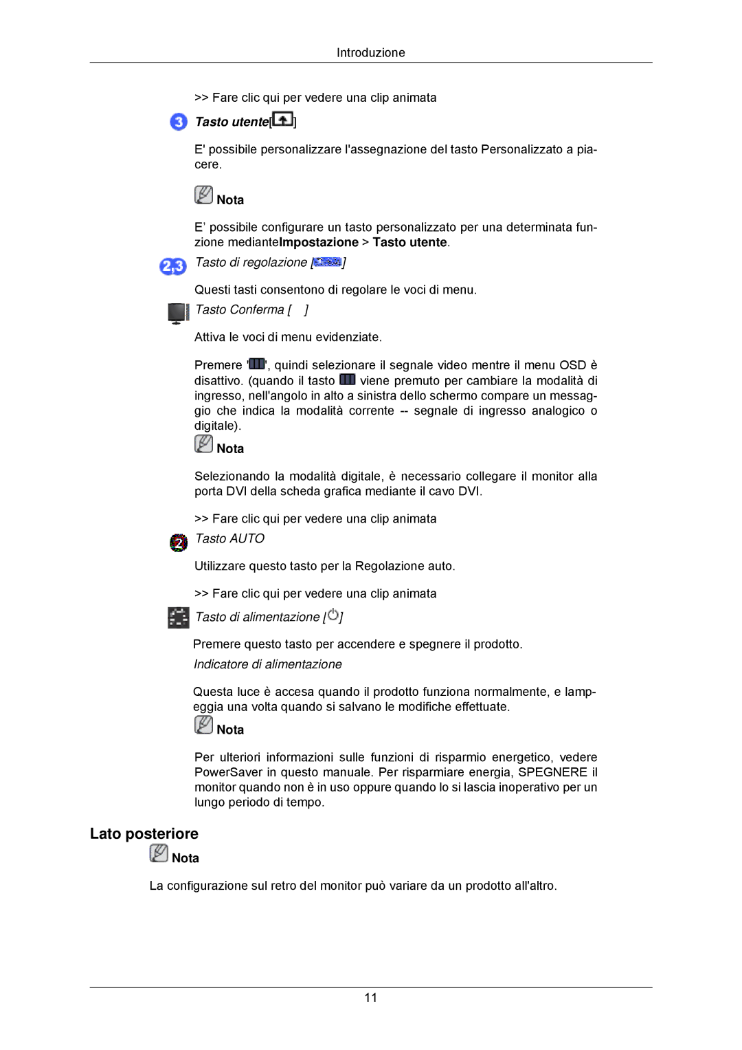 Samsung LS24CMKKFV/EN manual Lato posteriore, Tasto di regolazione, Tasto Conferma, Tasto di alimentazione 