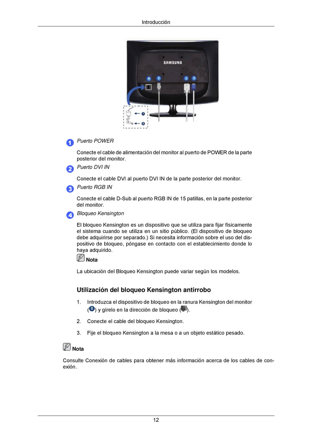 Samsung LS24CMKKFV/EN manual Utilización del bloqueo Kensington antirrobo, Puerto Power 