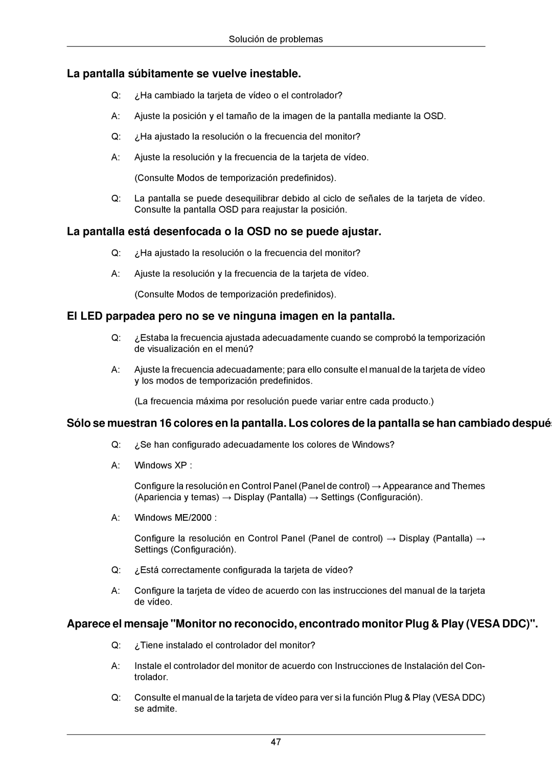 Samsung LS24CMKKFV/EN manual La pantalla súbitamente se vuelve inestable 