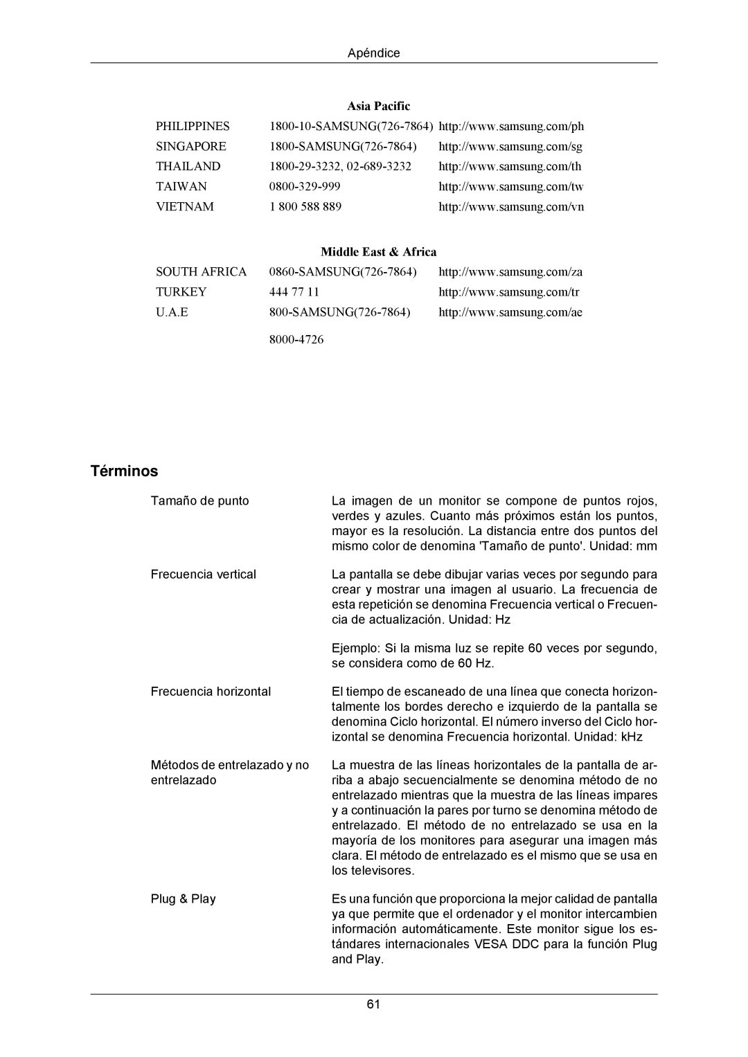 Samsung LS24CMKKFV/EN manual Términos 