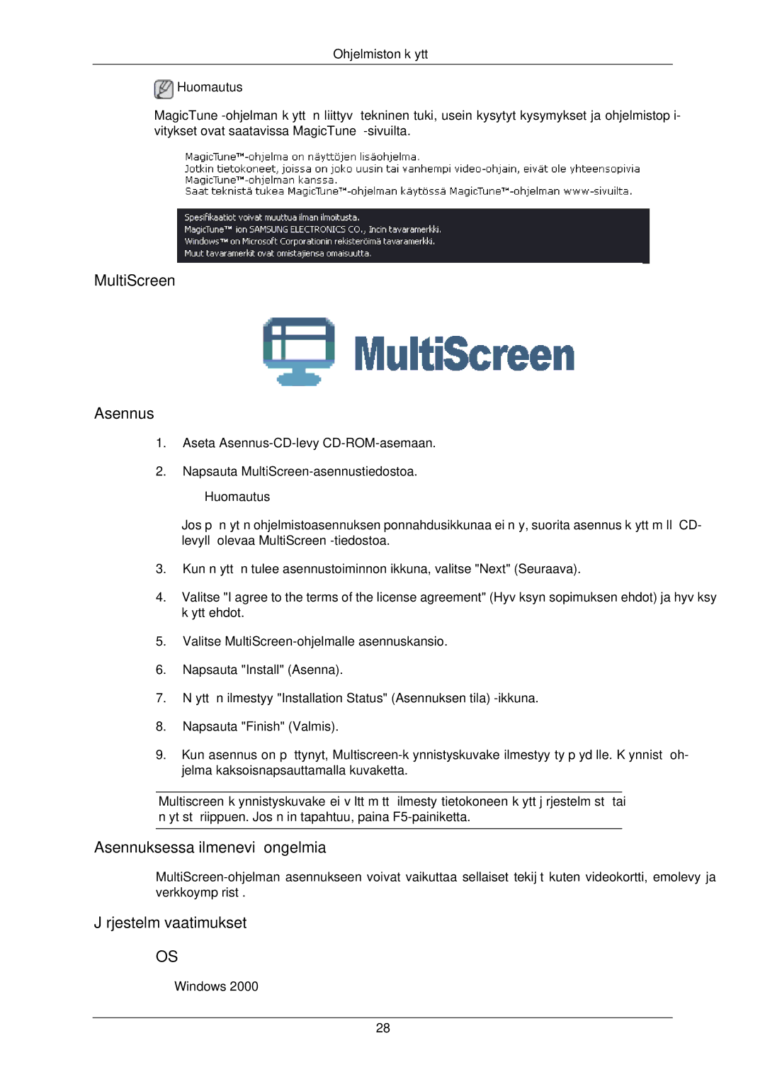 Samsung LS24CMKKFV/EN manual MultiScreen Asennus 