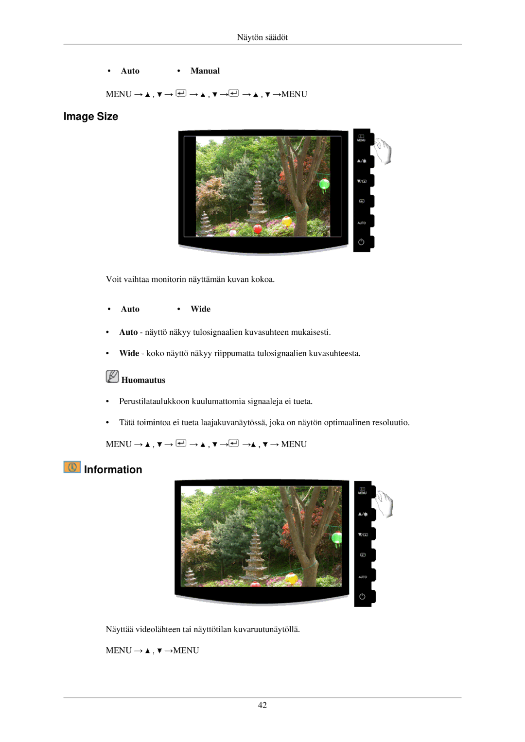 Samsung LS24CMKKFV/EN manual Image Size, Information, Auto Manual, Auto Wide 