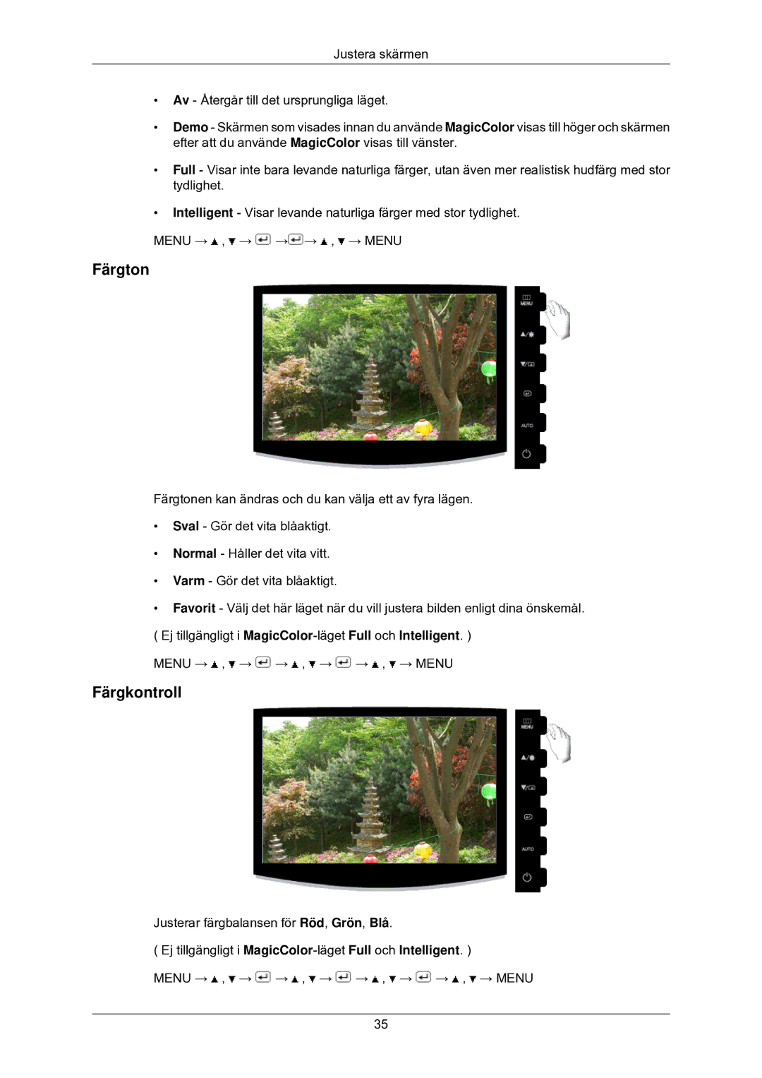 Samsung LS24CMKKFV/EN manual Färgton, Färgkontroll 