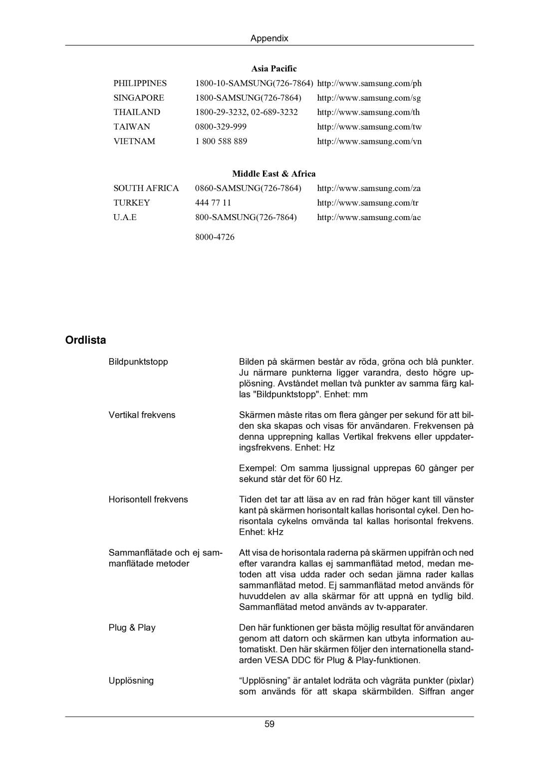 Samsung LS24CMKKFV/EN manual Ordlista 