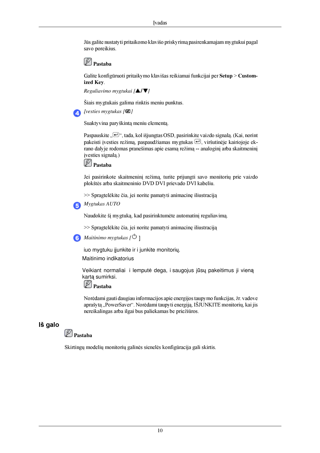 Samsung LS24CMKKFV/EN manual Iš galo, Įvesties mygtukas 