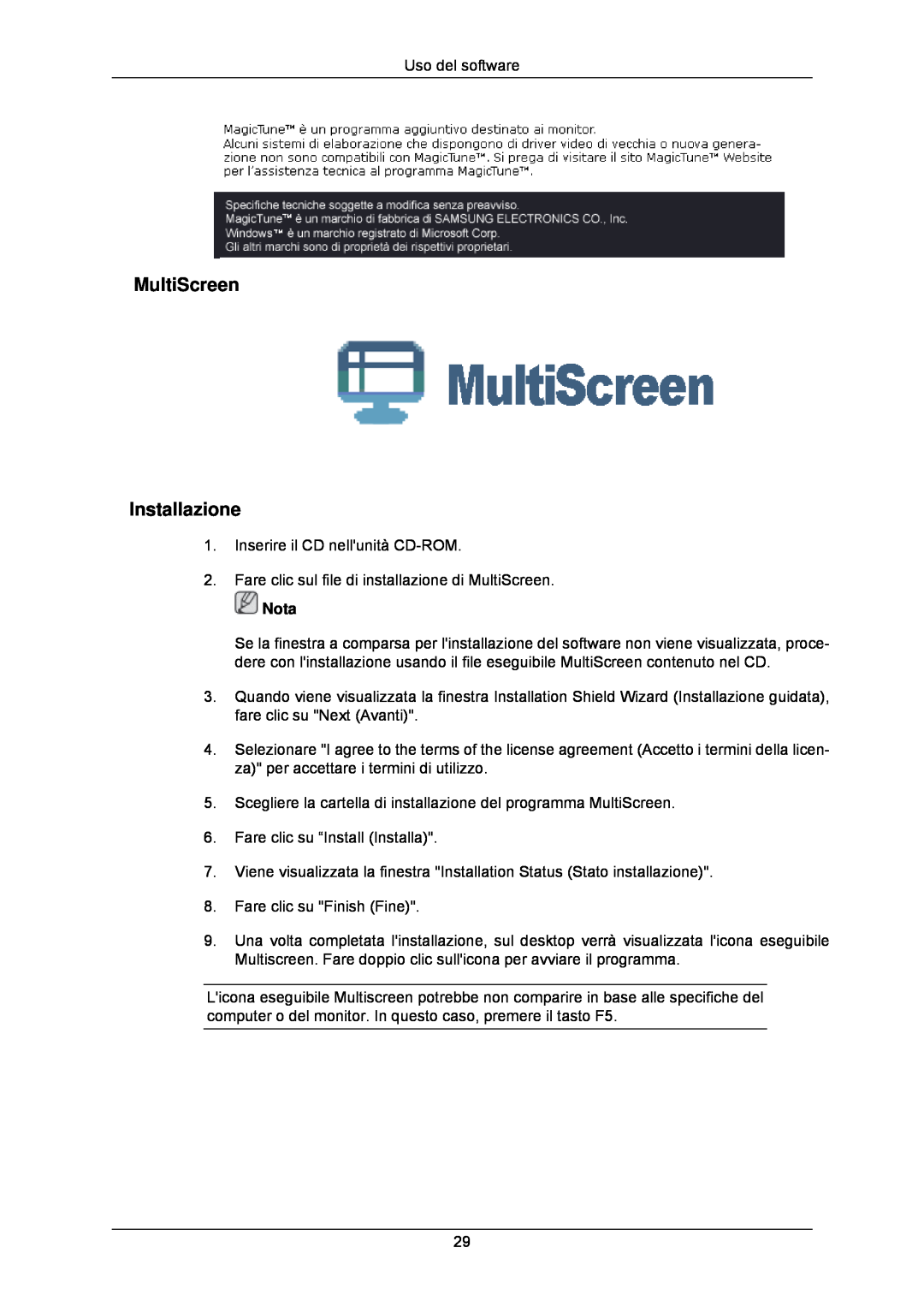 Samsung LS24CMKKFV/EN manual MultiScreen Installazione, Nota 