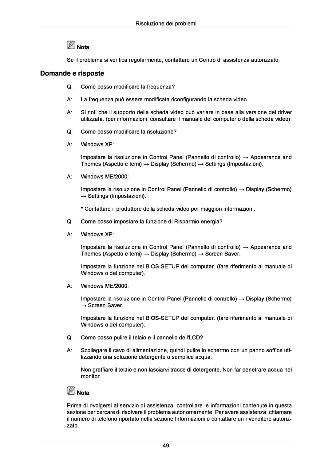 Samsung LS24CMKKFV/EN manual Domande e risposte, Nota 