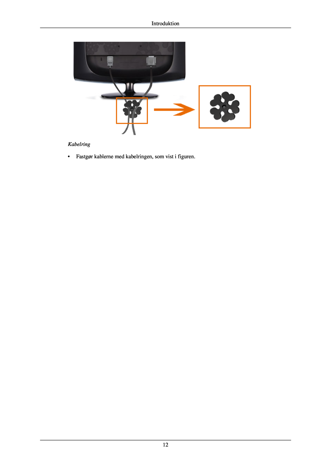 Samsung LS24CMKKFV/EN manual Kabelring, Introduktion, Fastgør kablerne med kabelringen, som vist i figuren 