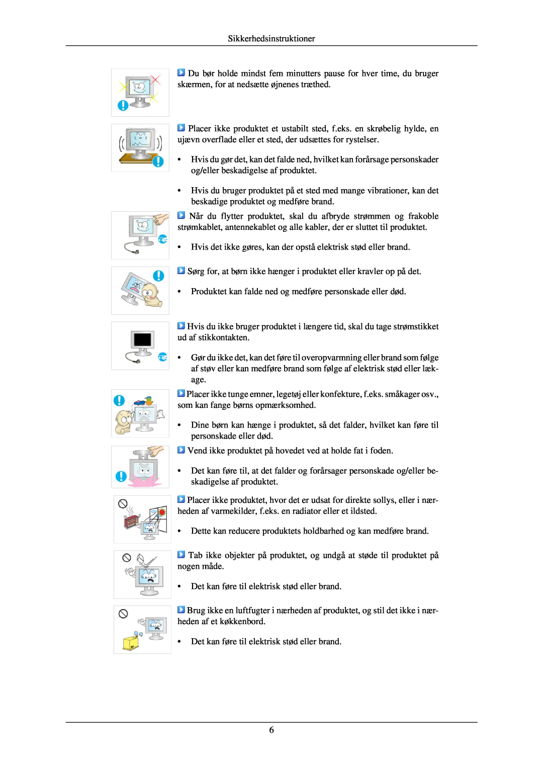 Samsung LS24CMKKFV/EN manual Sikkerhedsinstruktioner, Hvis det ikke gøres, kan der opstå elektrisk stød eller brand 