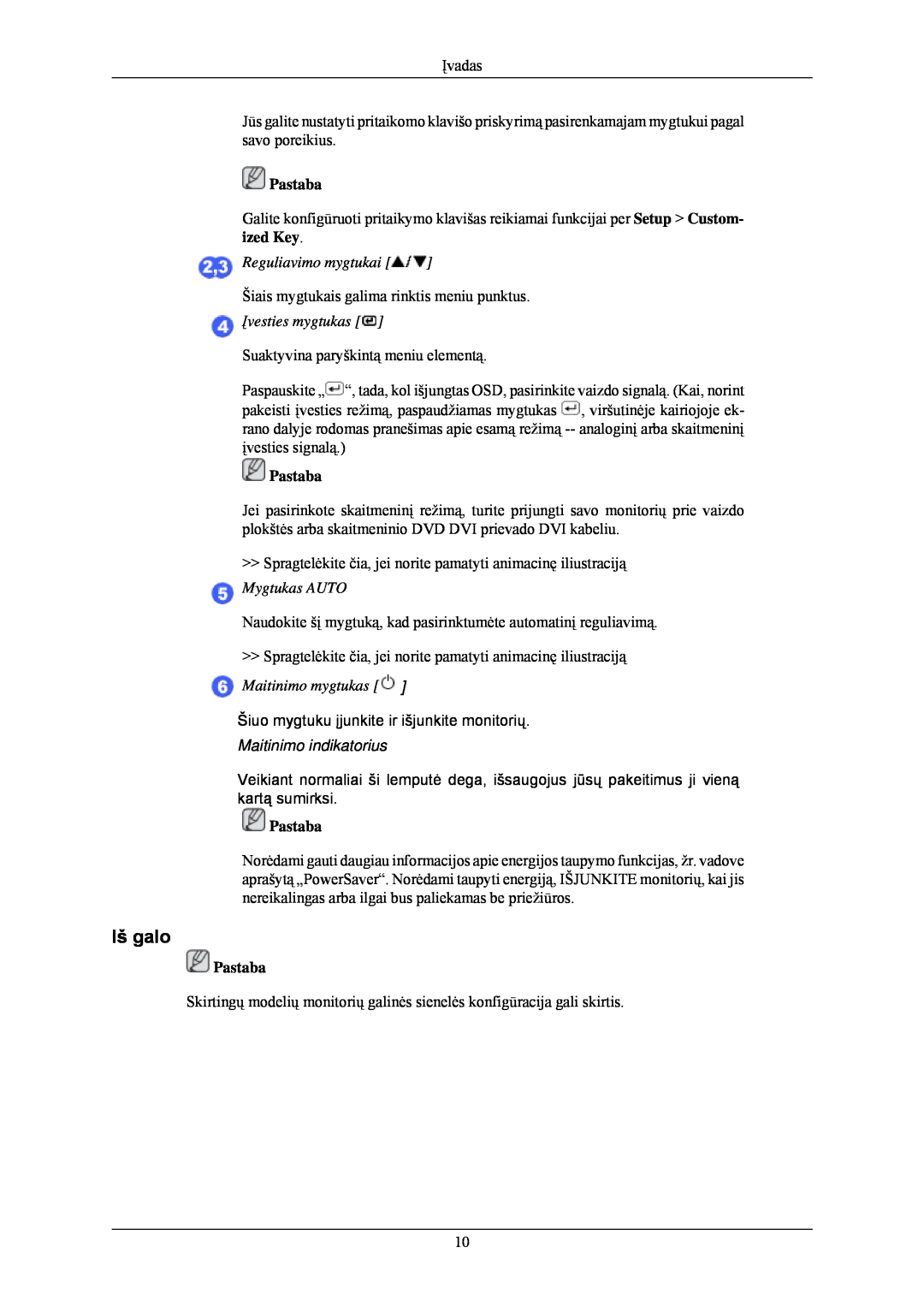 Samsung LS24CMKKFV/EN manual Iš galo, Maitinimo indikatorius, Reguliavimo mygtukai, Įvesties mygtukas, Maitinimo mygtukas 