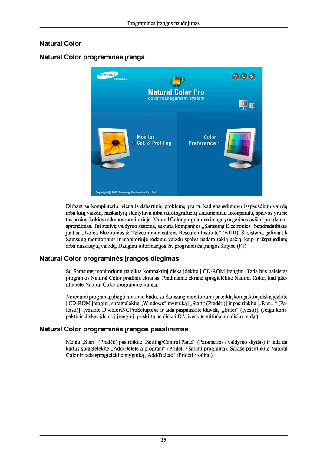 Samsung LS24CMKKFV/EN manual Natural Color Natural Color programinės įranga, Natural Color programinės įrangos diegimas 