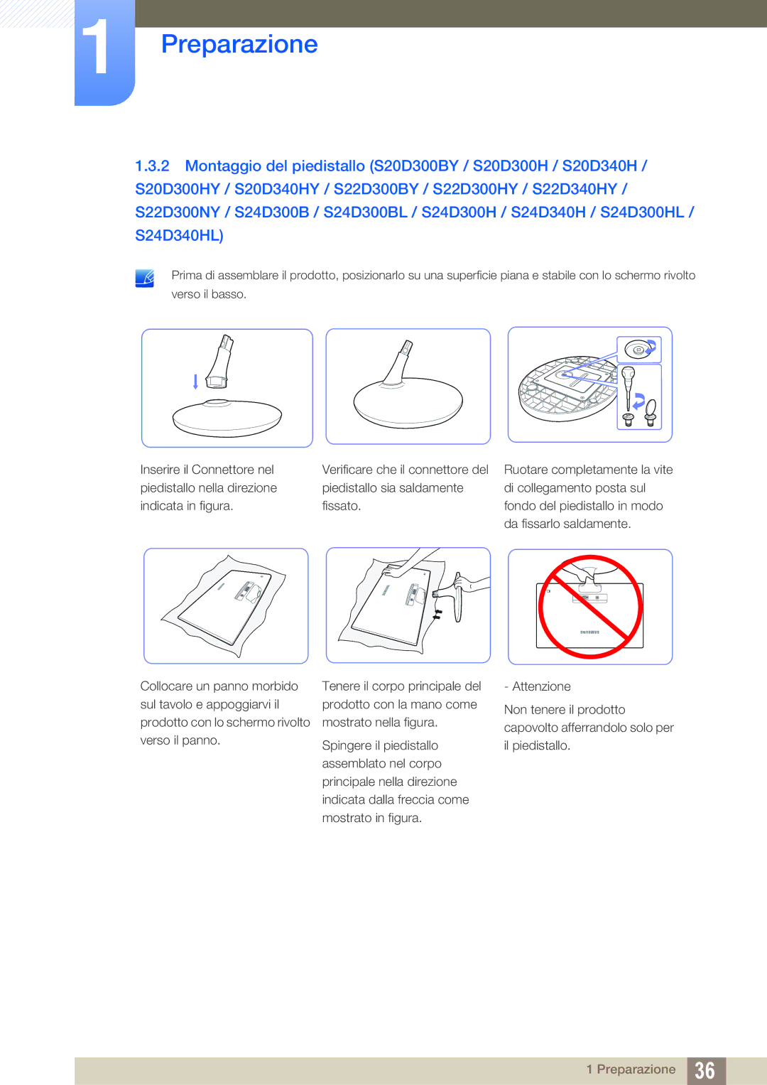 Samsung LS24D300HS/EN, LS24D300HL/EN, LS22D300HY/EN, LS22D300NY/EN, LS19D300NY/EN, LS24D300HLR/EN manual Preparazione 