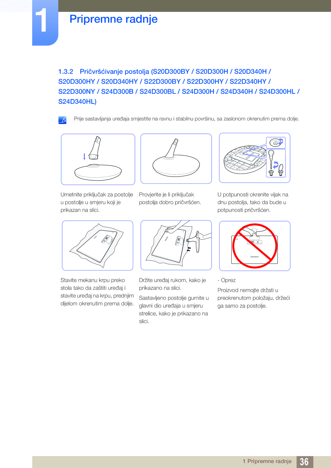 Samsung LS24D300HL/EN, LS24D300HS/EN, LS22D300HY/EN, LS22D300NY/EN, LS19D300NY/EN manual Pripremne radnje 