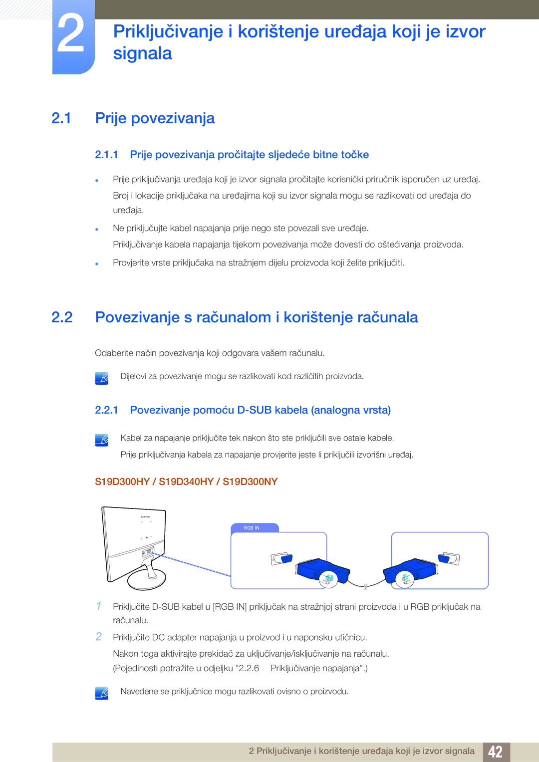 Samsung LS22D300HY/EN, LS24D300HS/EN manual Priključivanjesignala i korištenje uređaja koji je izvor, Prije povezivanja 