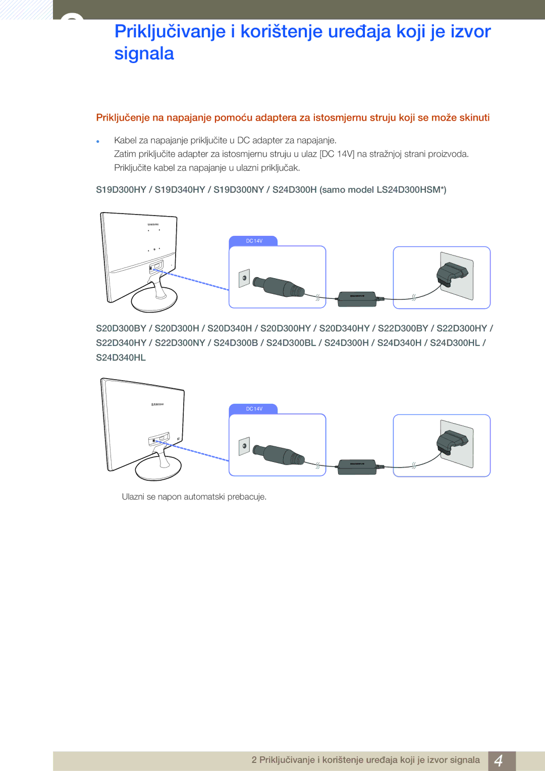 Samsung LS22D300HY/EN, LS24D300HS/EN, LS24D300HL/EN, LS22D300NY/EN Priključivanjesignala i korištenje uređaja koji je izvor 