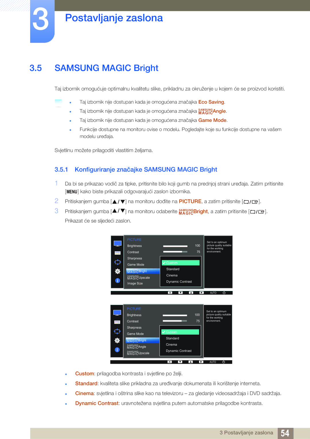 Samsung LS19D300NY/EN, LS24D300HS/EN, LS24D300HL/EN, LS22D300HY/EN manual Konfiguriranje značajke Samsung Magic Bright 