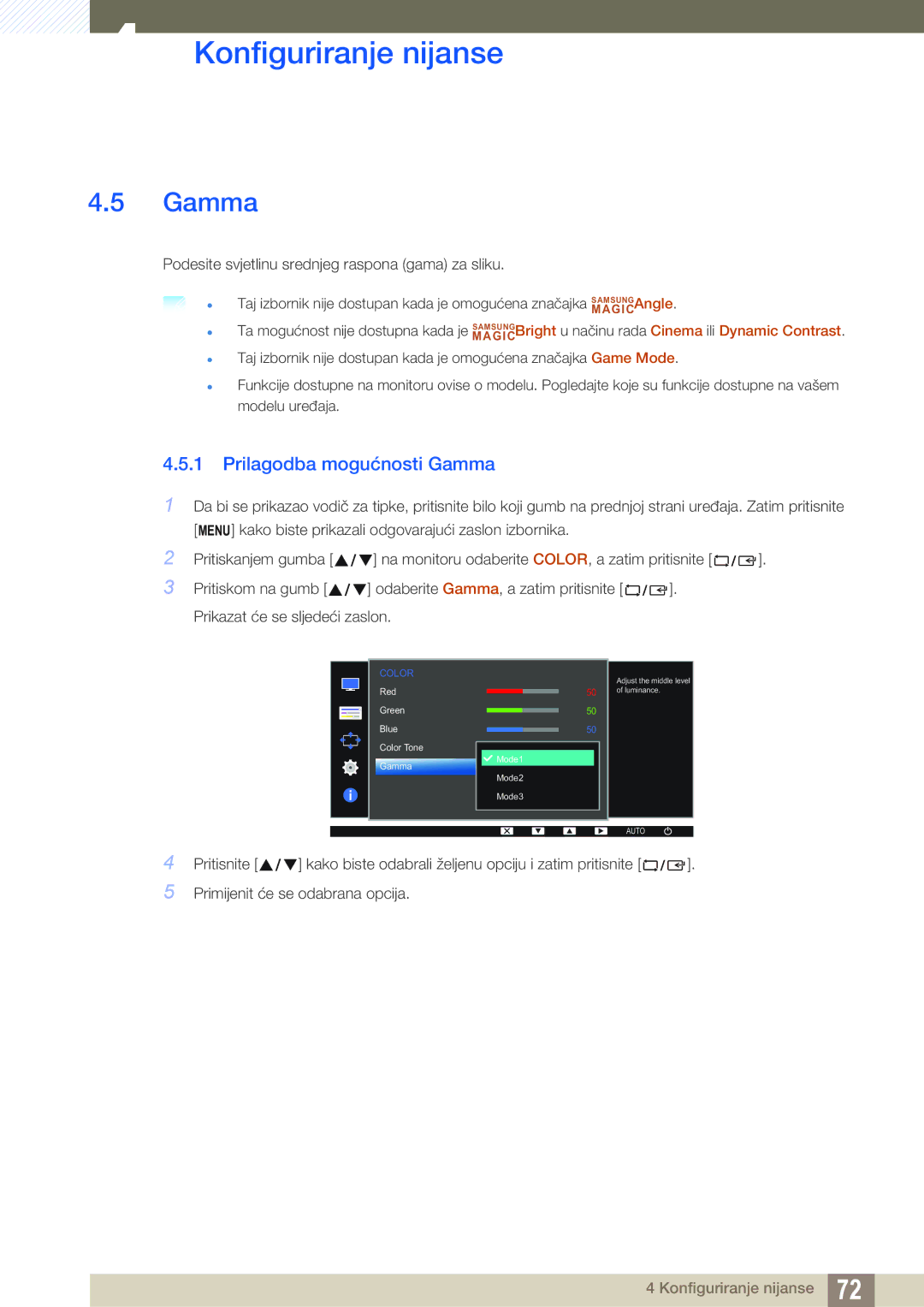 Samsung LS22D300HY/EN, LS24D300HS/EN, LS24D300HL/EN, LS22D300NY/EN, LS19D300NY/EN manual Prilagodba mogućnosti Gamma 