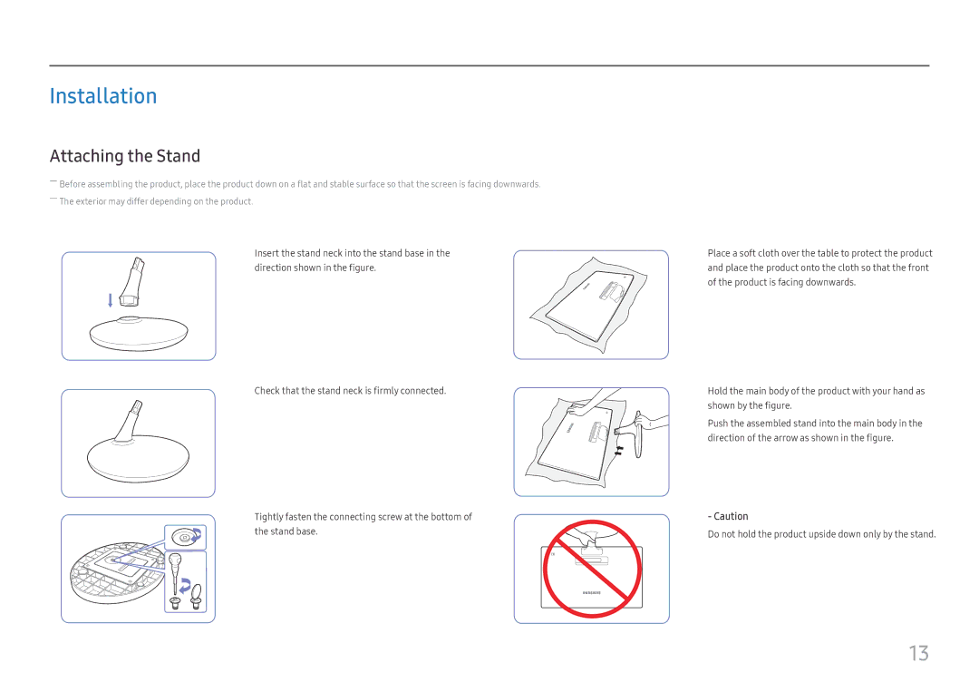 Samsung LS24D330HS/XV, LS24D330HSX/EN, LS24D330HSO/RU, LS24D330HSX/CH manual Installation, Attaching the Stand 