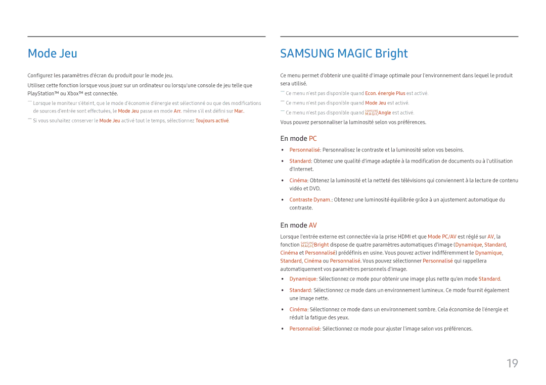 Samsung LS24D330HSX/EN manual Mode Jeu, Samsung Magic Bright 