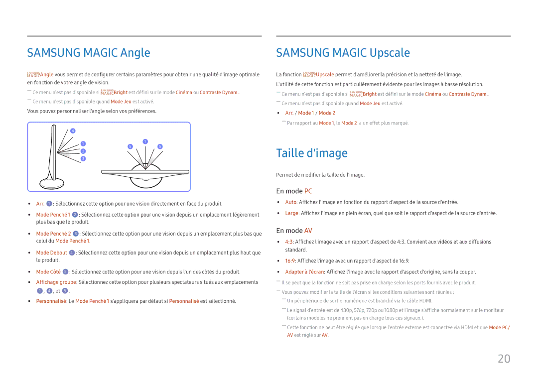 Samsung LS24D330HSX/EN manual Samsung Magic Angle, Samsung Magic Upscale, Taille dimage 