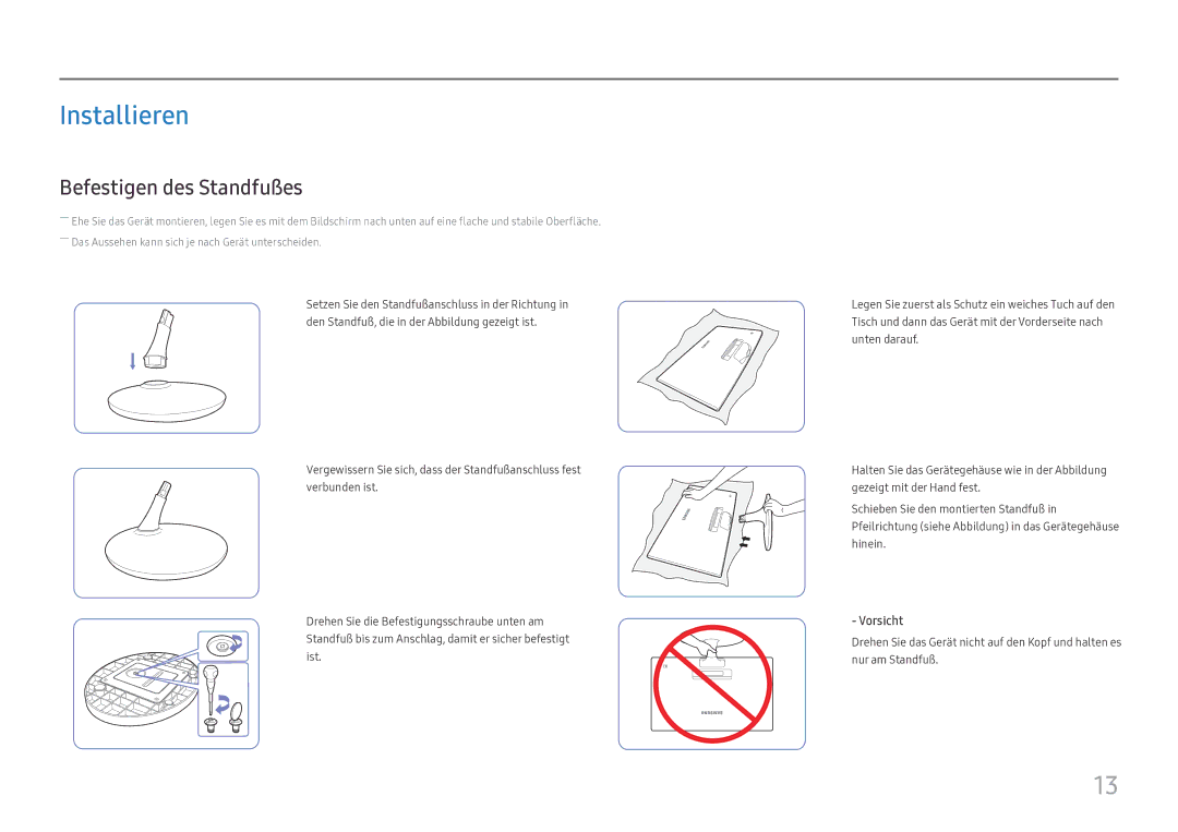 Samsung LS24D330HSX/EN manual Installieren, Befestigen des Standfußes 