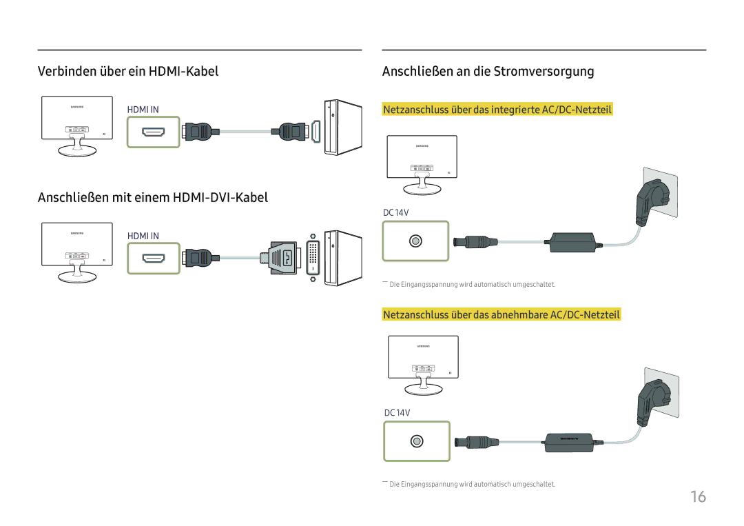 Samsung LS24D330HSX/EN manual Verbinden über ein HDMI-Kabel, Anschließen mit einem HDMI-DVI-Kabel 