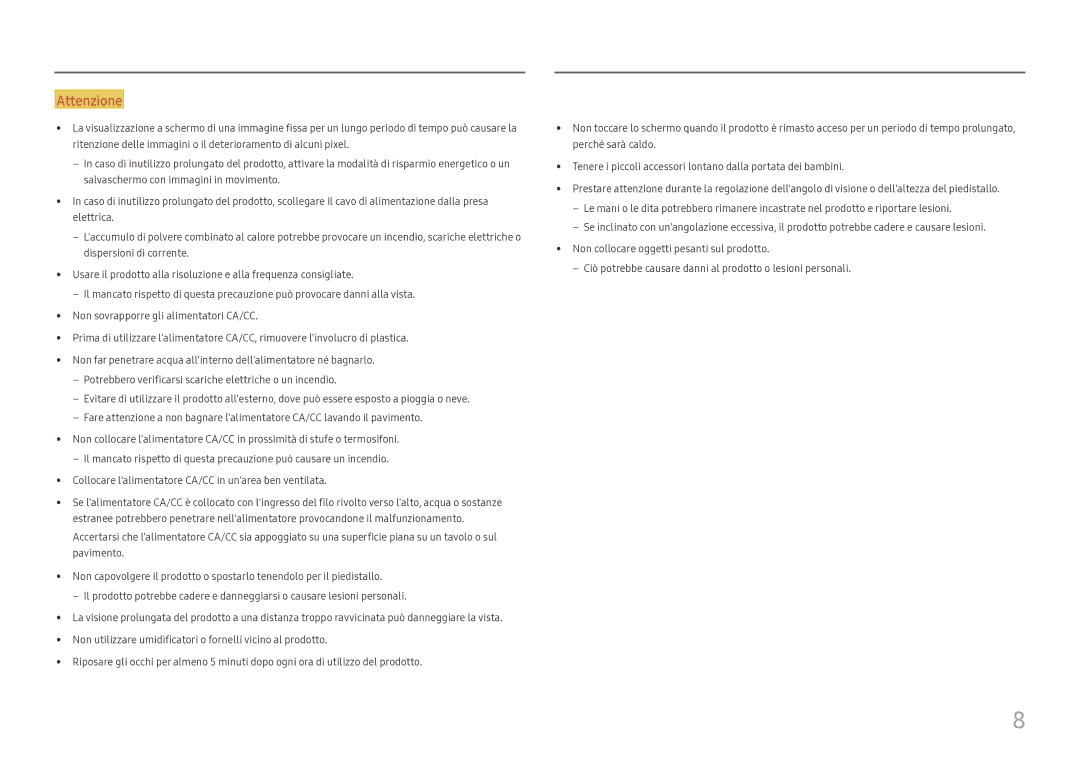 Samsung LS24D330HSX/EN manual Attenzione 