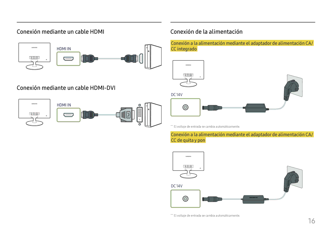 Samsung LS24D330HSX/EN Conexión mediante un cable Hdmi, Conexión mediante un cable HDMI-DVI, Conexión de la alimentación 