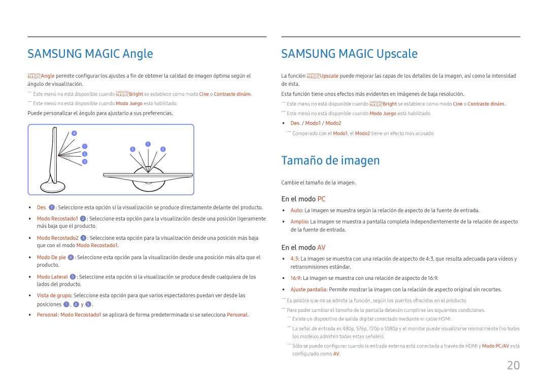 Samsung LS24D330HSX/EN manual Samsung Magic Angle, Samsung Magic Upscale, Tamaño de imagen 