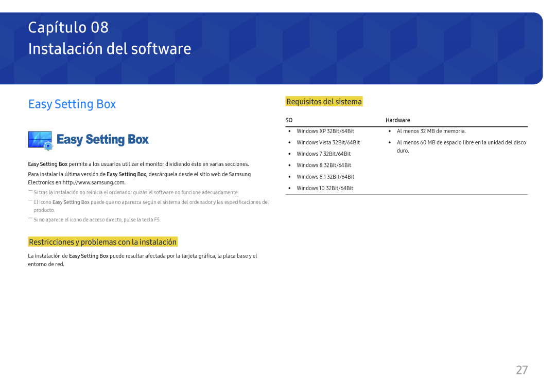 Samsung LS24D330HSX/EN manual Instalación del software, Easy Setting Box 