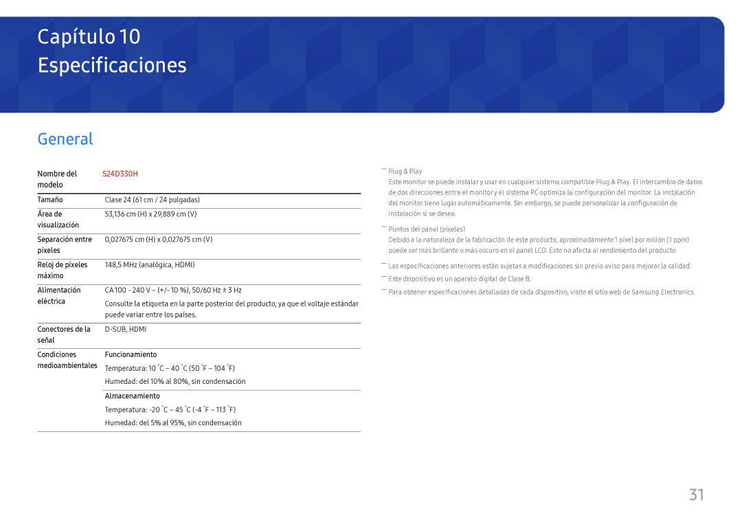 Samsung LS24D330HSX/EN manual Especificaciones, General 