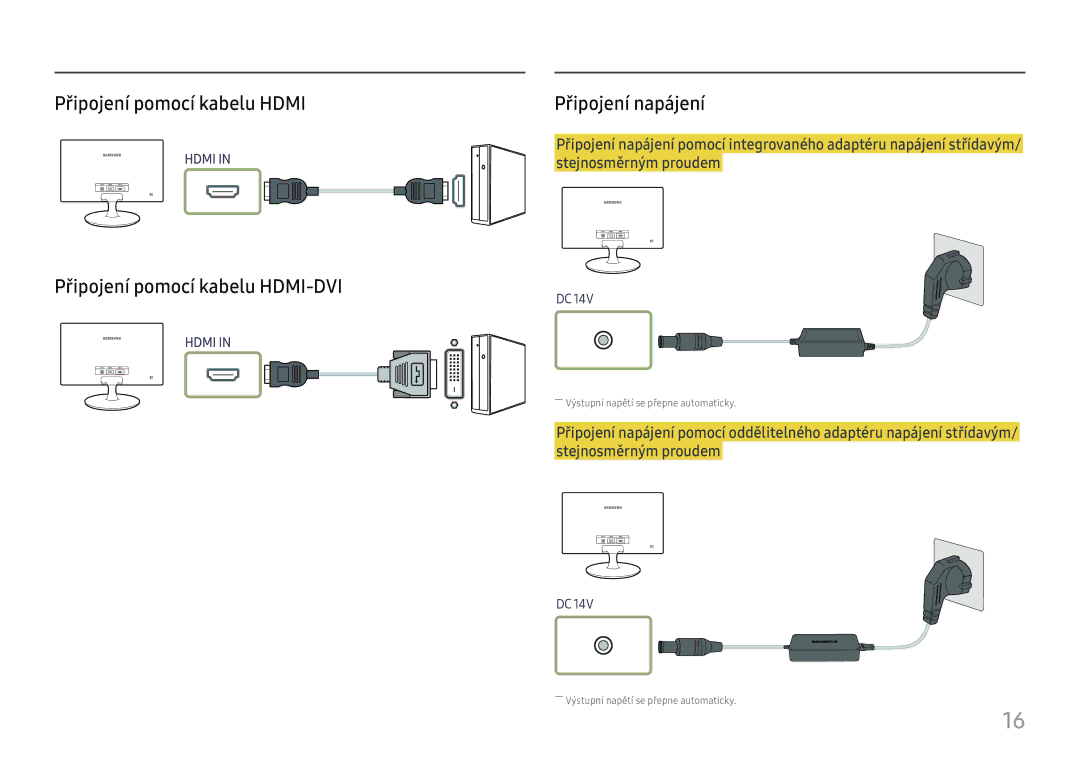 Samsung LS24D330HSX/EN manual Připojení pomocí kabelu Hdmi, Připojení pomocí kabelu HDMI-DVI, Připojení napájení 