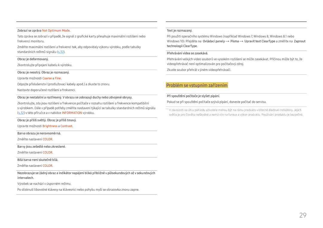 Samsung LS24D330HSX/EN manual Problém se vstupním zařízením 