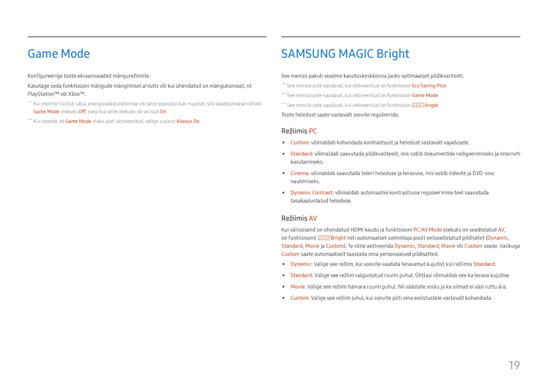 Samsung LS24D330HSX/EN manual Game Mode, Samsung Magic Bright 