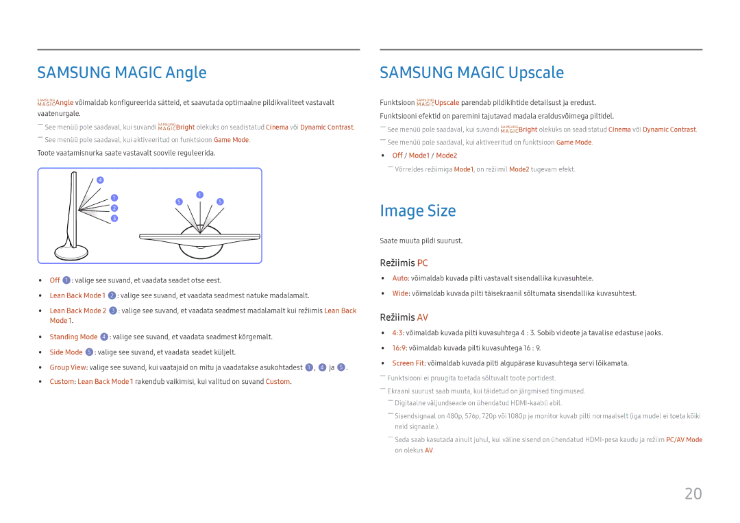 Samsung LS24D330HSX/EN manual Samsung Magic Angle, Samsung Magic Upscale, Image Size 