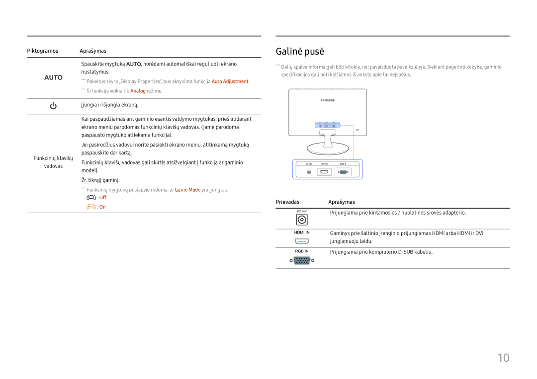 Samsung LS24D330HSX/EN manual Galinė pusė, Prievadas Aprašymas 