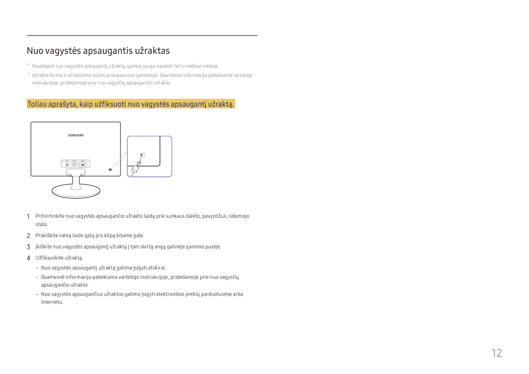 Samsung LS24D330HSX/EN manual Nuo vagystės apsaugantis užraktas 