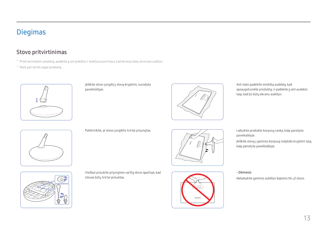 Samsung LS24D330HSX/EN manual Diegimas, Stovo pritvirtinimas 