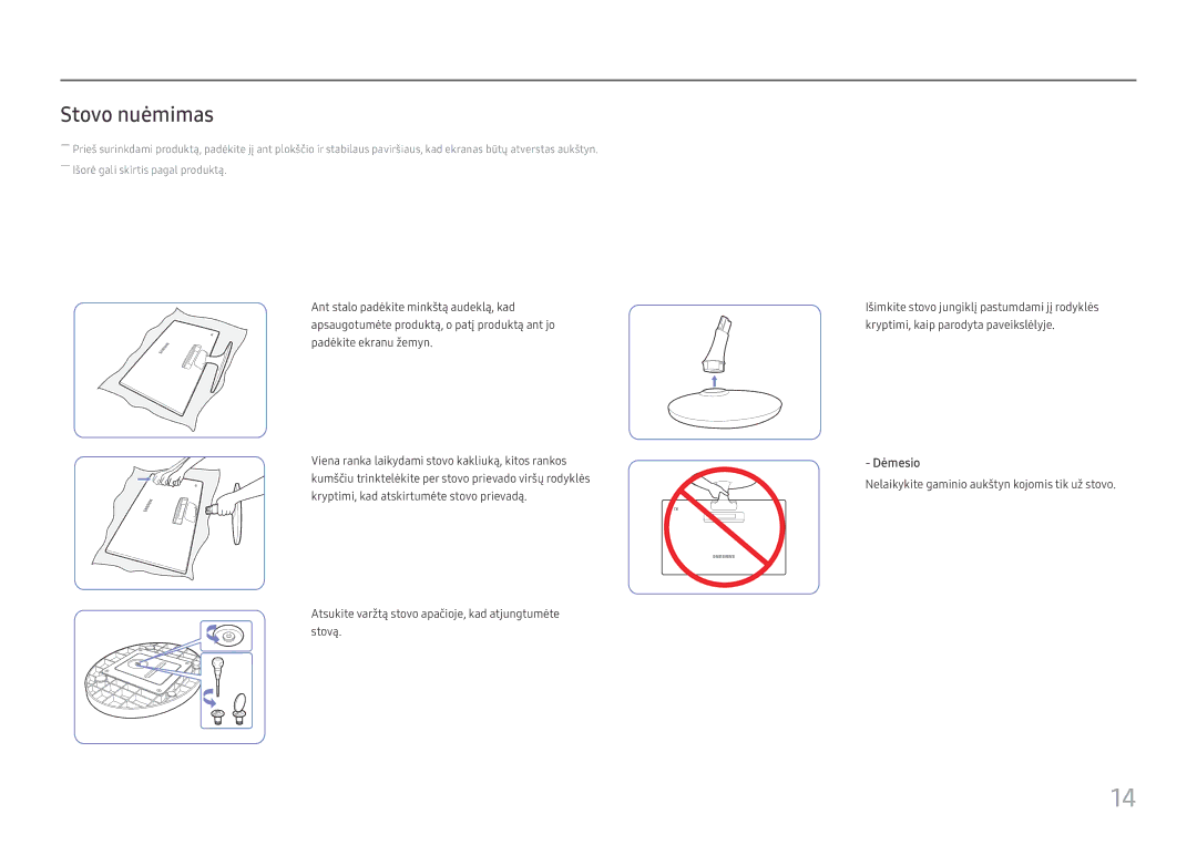 Samsung LS24D330HSX/EN manual Stovo nuėmimas 