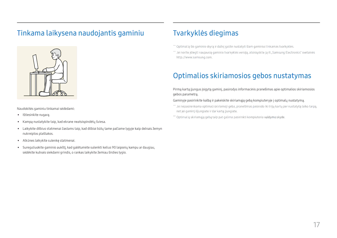 Samsung LS24D330HSX/EN manual Tinkama laikysena naudojantis gaminiu, Optimalios skiriamosios gebos nustatymas 