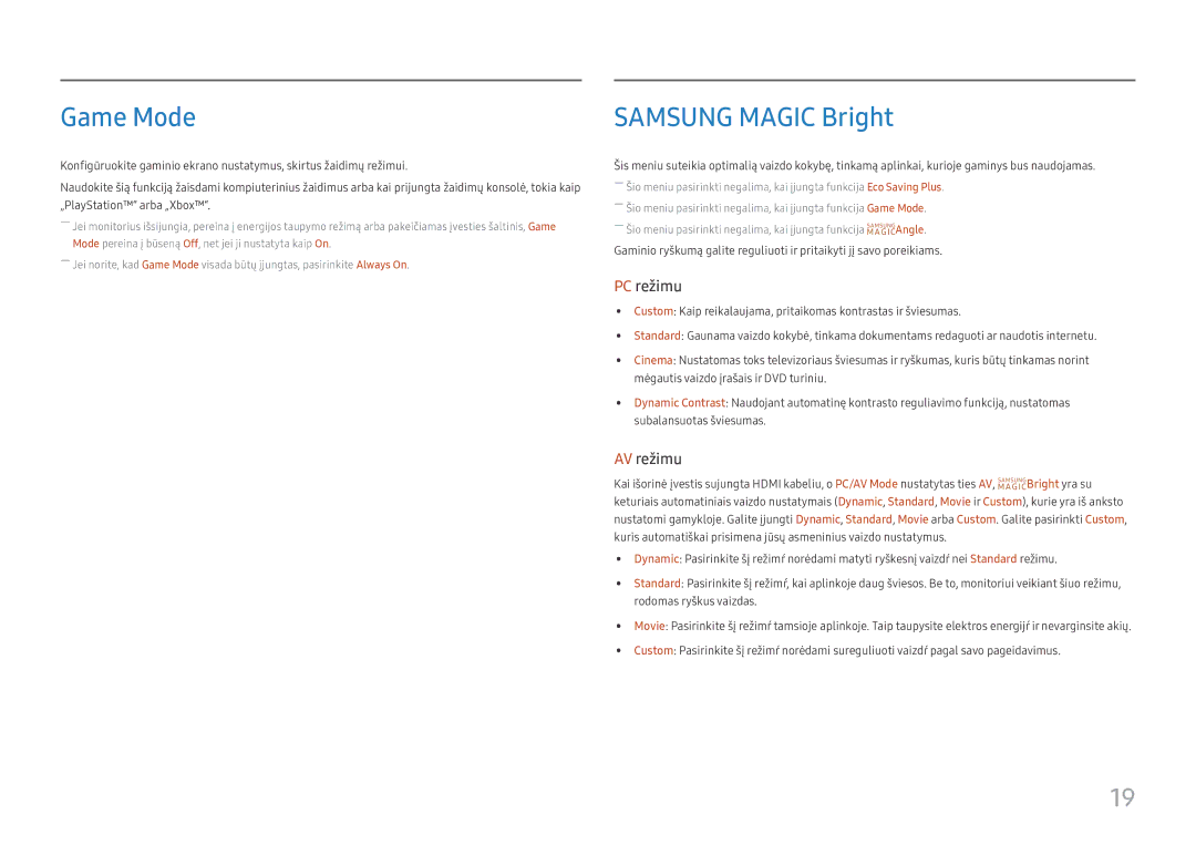Samsung LS24D330HSX/EN manual Game Mode, Samsung Magic Bright 