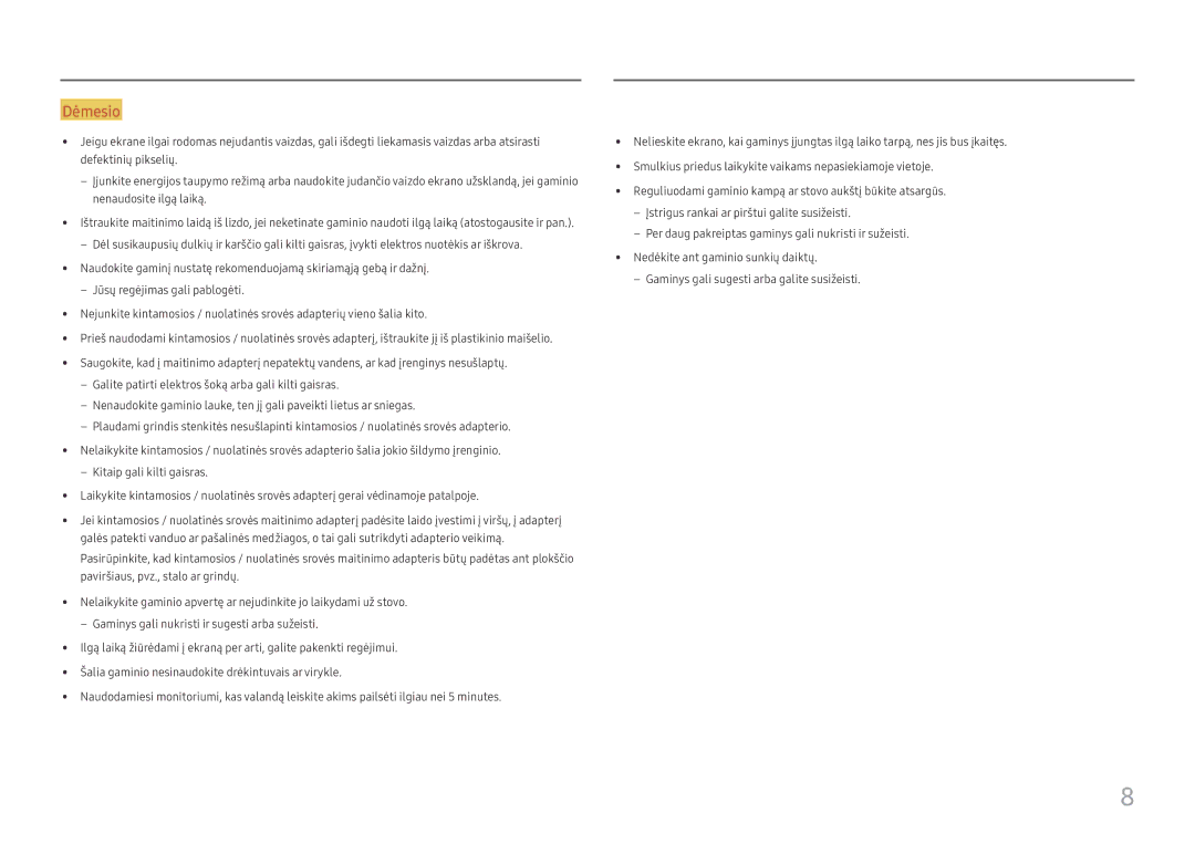 Samsung LS24D330HSX/EN manual Dėmesio 