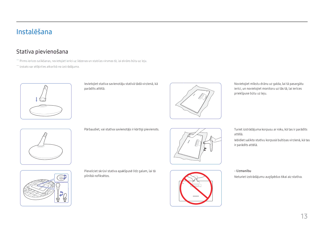 Samsung LS24D330HSX/EN manual Instalēšana, Statīva pievienošana 