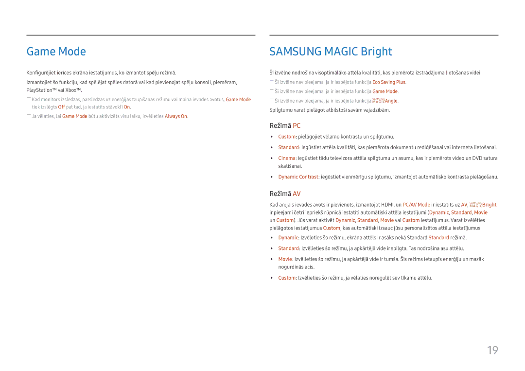 Samsung LS24D330HSX/EN manual Game Mode, Samsung Magic Bright 