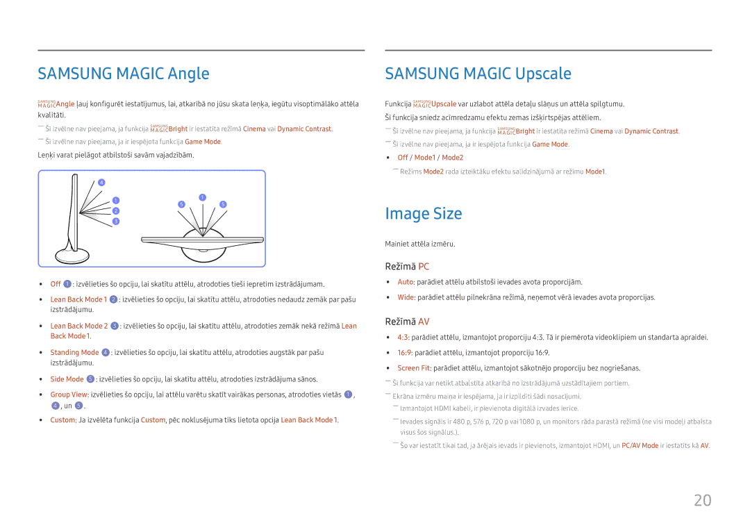 Samsung LS24D330HSX/EN manual Samsung Magic Angle, Samsung Magic Upscale, Image Size 