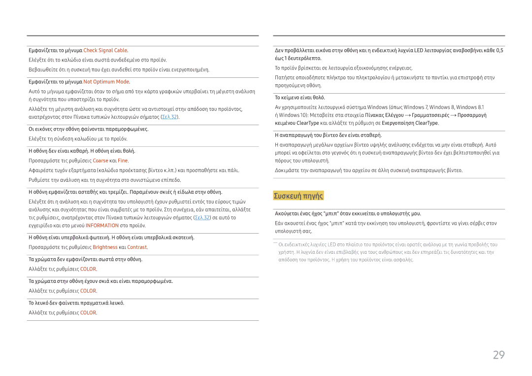 Samsung LS24D330HSX/EN manual Εμφανίζεται το μήνυμα Check Signal Cable, Εμφανίζεται το μήνυμα Not Optimum Mode 