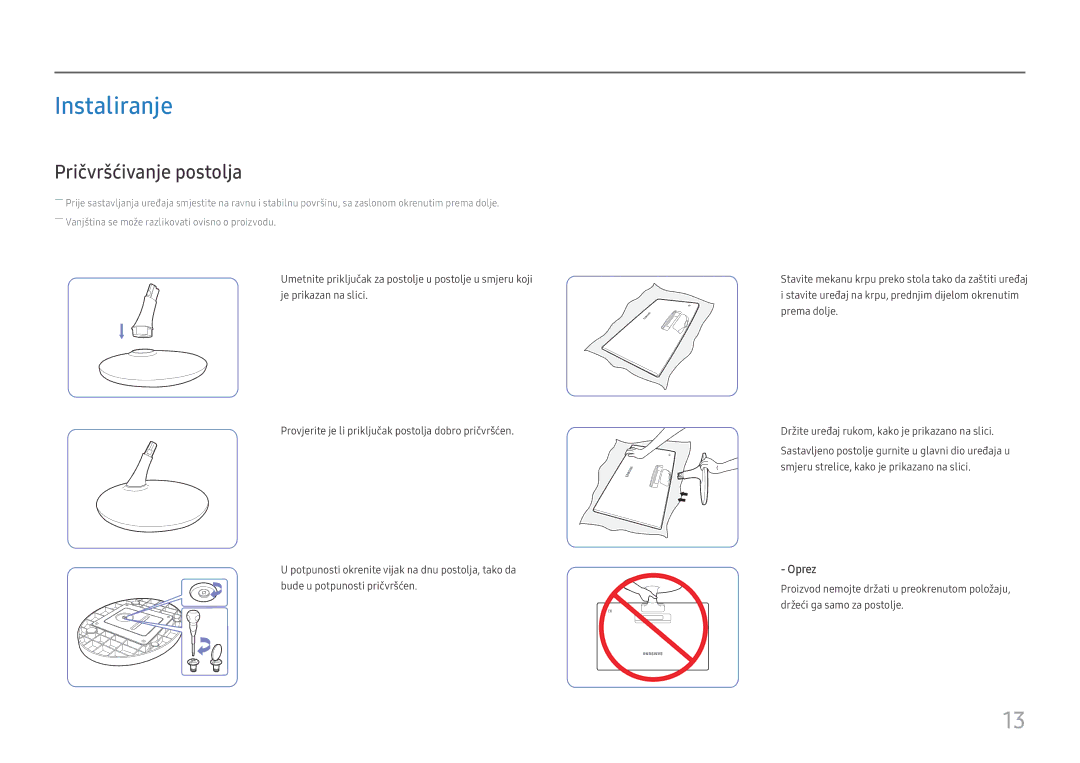 Samsung LS24D330HSX/EN manual Instaliranje, Pričvršćivanje postolja 