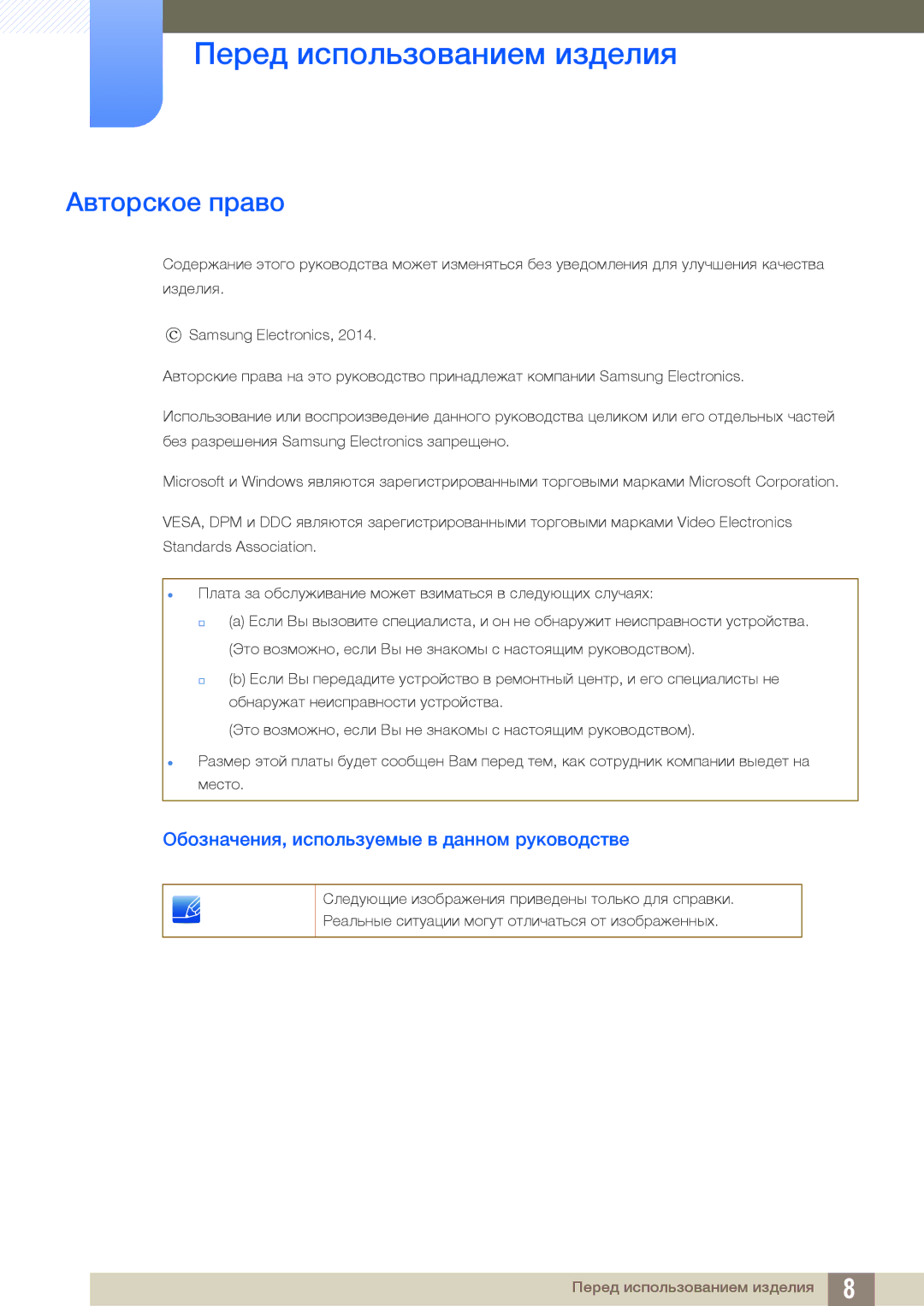 Samsung LS22D300HYI/RU manual Перед использованием изделия, Авторское право, Обозначения, используемые в данном руководстве 